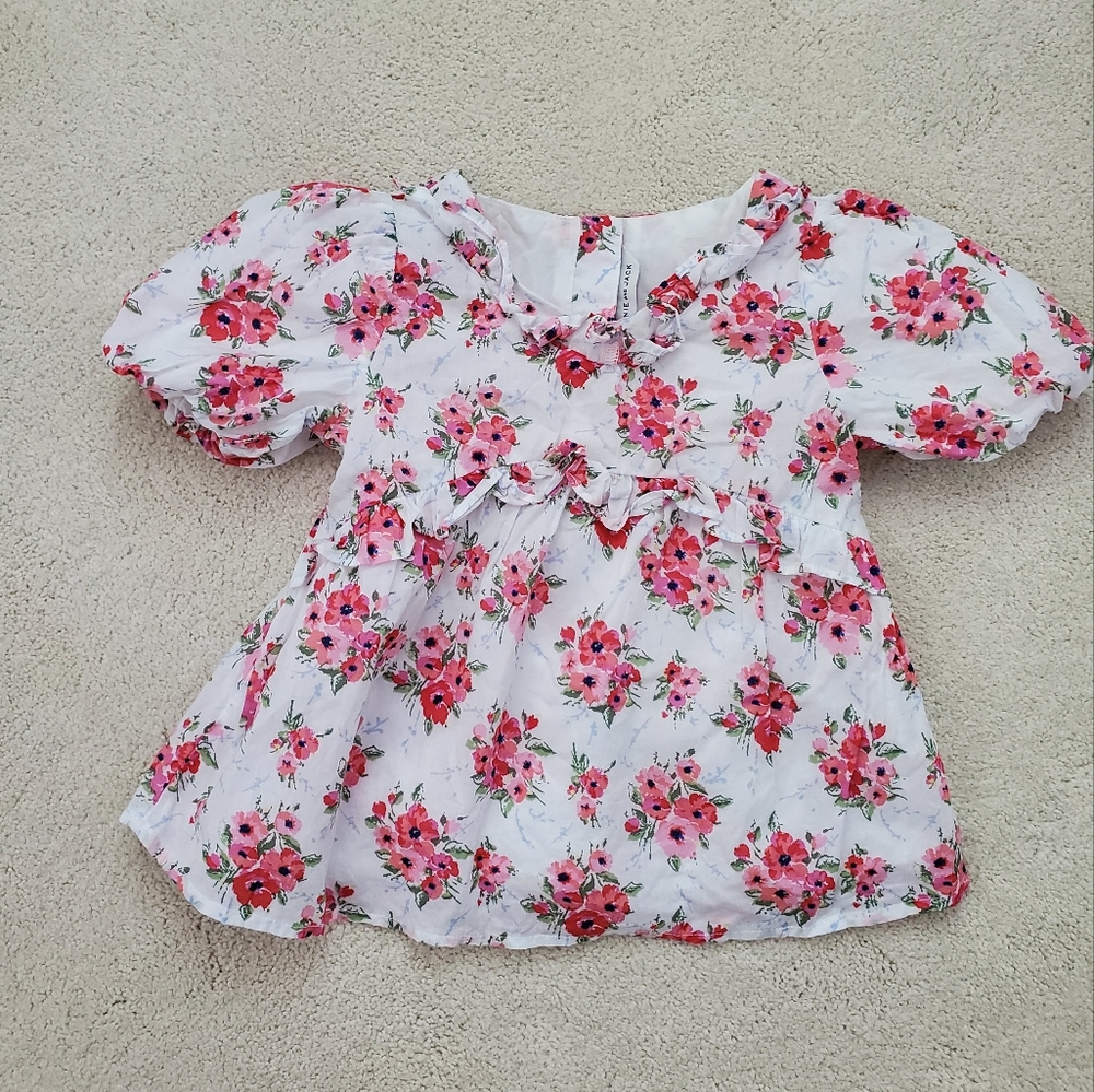 Janie and Jack Girls' Floral Puff Sleeve Ruffle Peplum Shirt sz4
